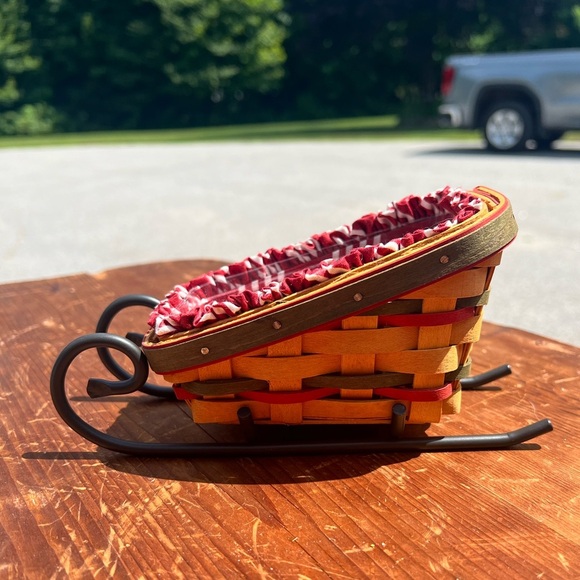 1999 Longaberger Santa's Little Helper Sleigh Wrought Iron Stand Liner Combo - Picture 2 of 3